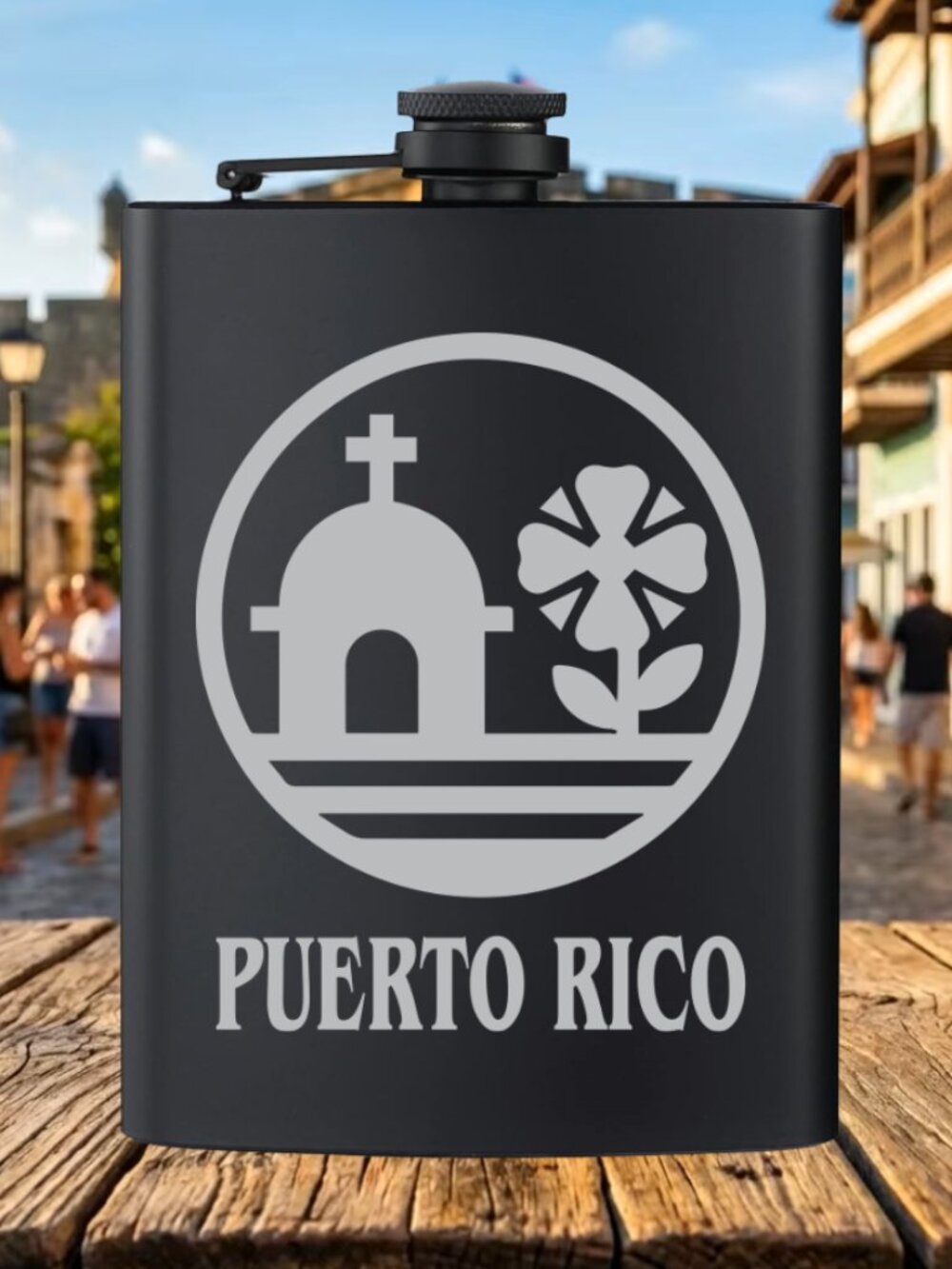 Personalized Puerto Rico Garita Coqui Black Flask | Puerto Rico | Family Gift